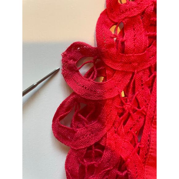 Roaman’s Blouse Top Pintucks Crochet Lace Button Detail Sz 14W Bell Sleeves Red - Picture 10 of 11